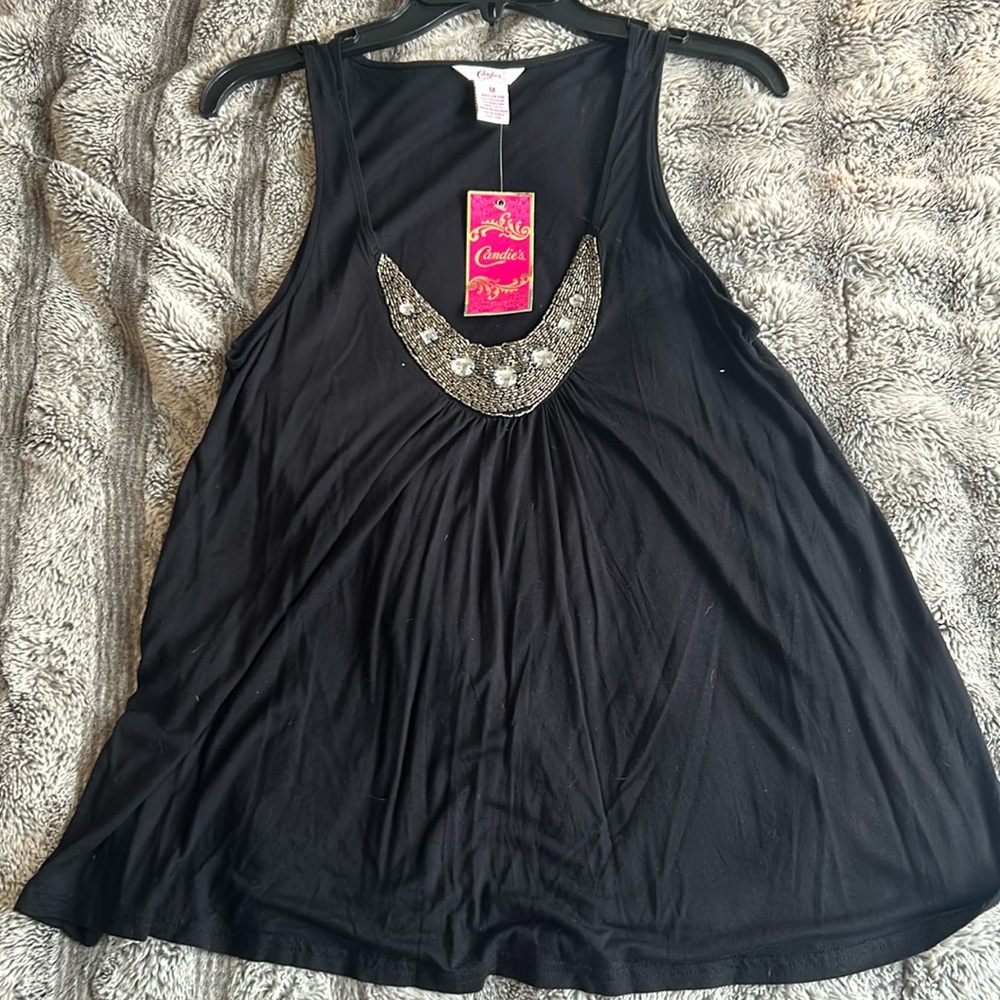 Candies jewel neckline flare tank top